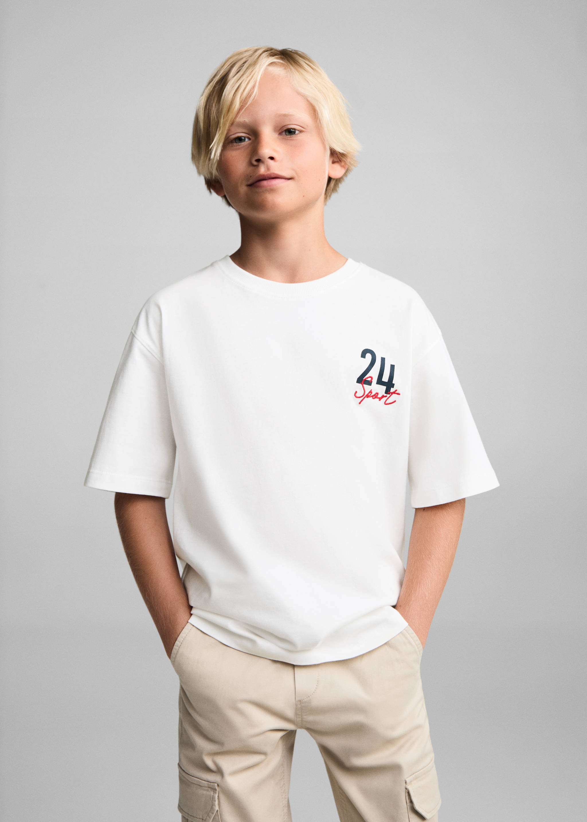 Embroidered detail cotton T-shirt - Medium plane