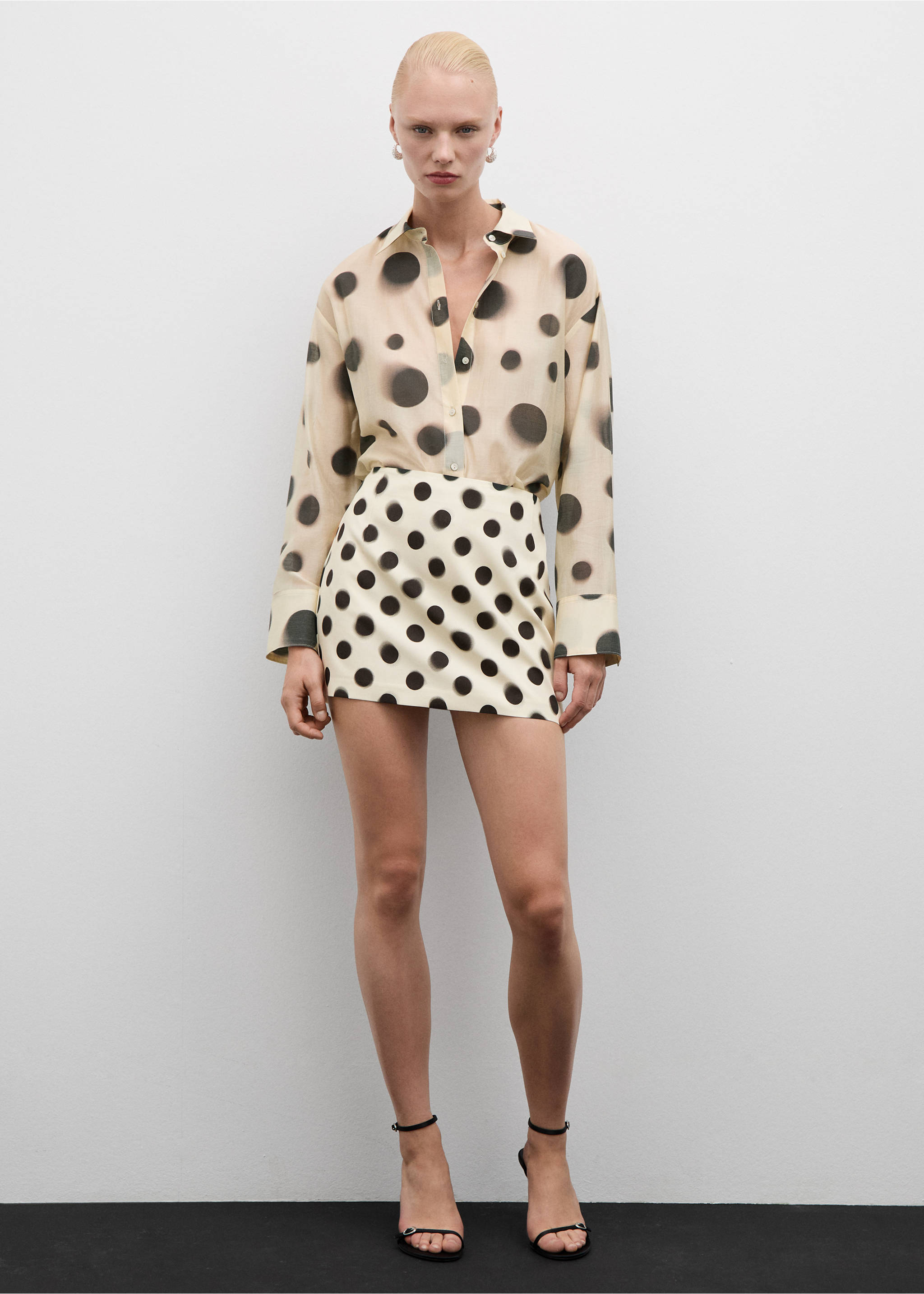 Polka-dot lyocell shirt - Общий план, Экрю. Ref: 77004025-00.