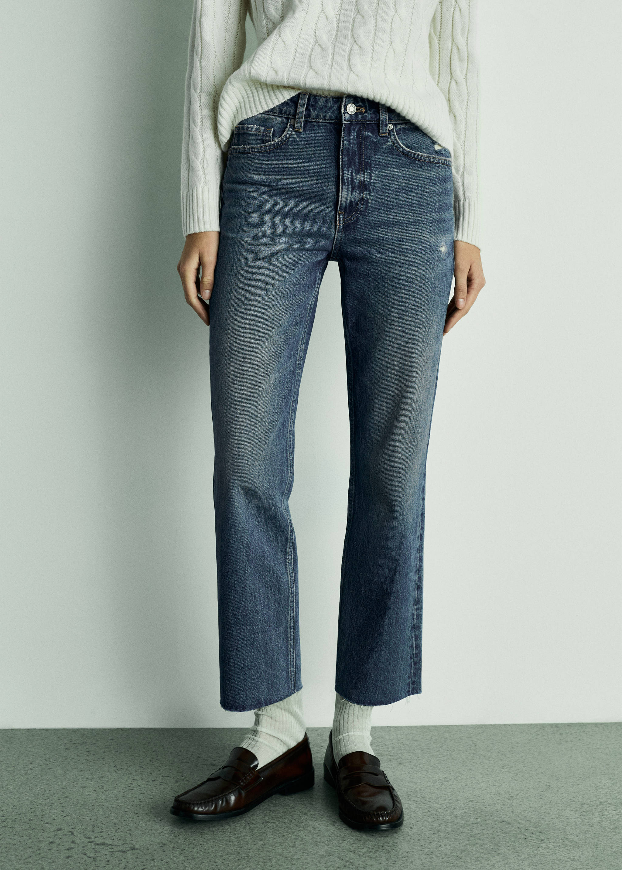 Jeans Blanca rectos crop - Plano medio