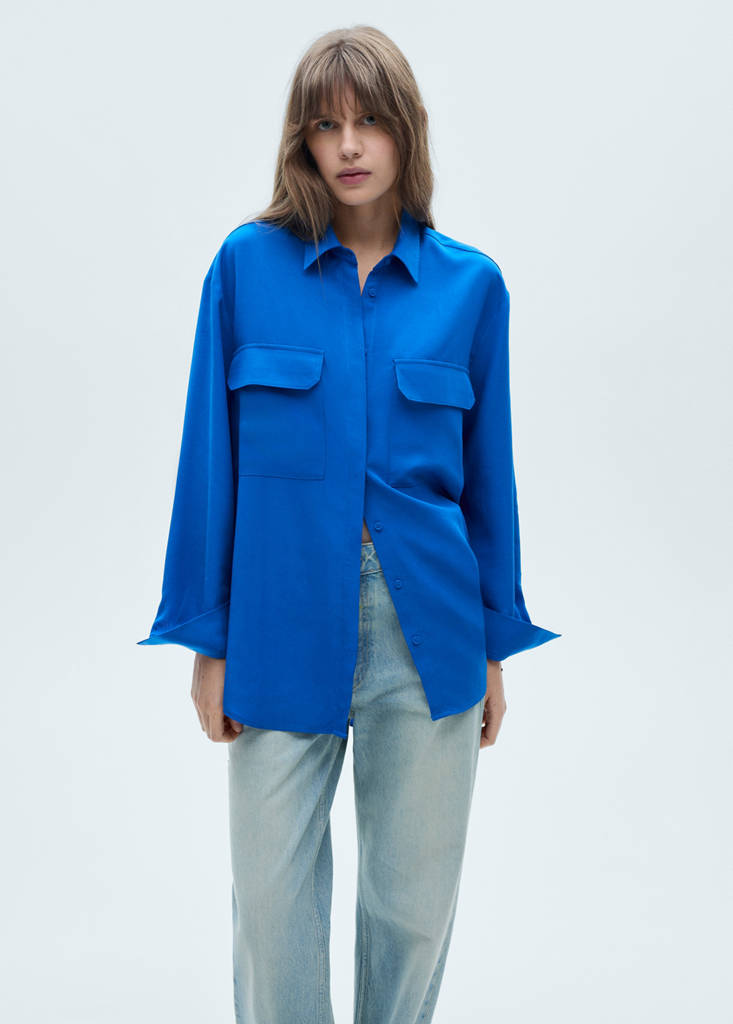 Lyocell shirt with pocket — Blue