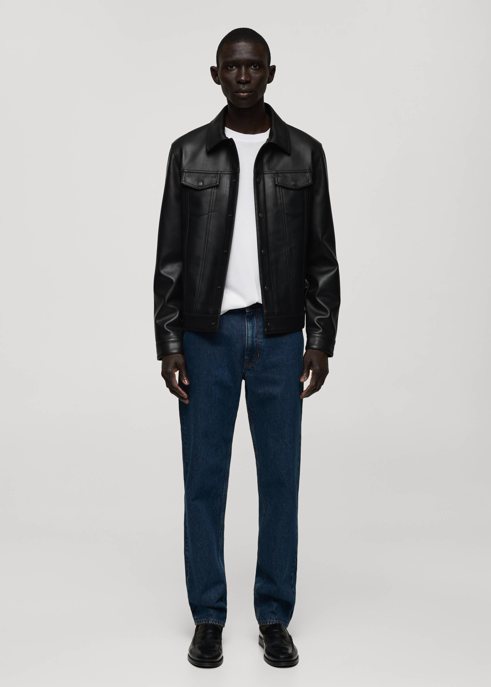 口袋皮夹克 - null