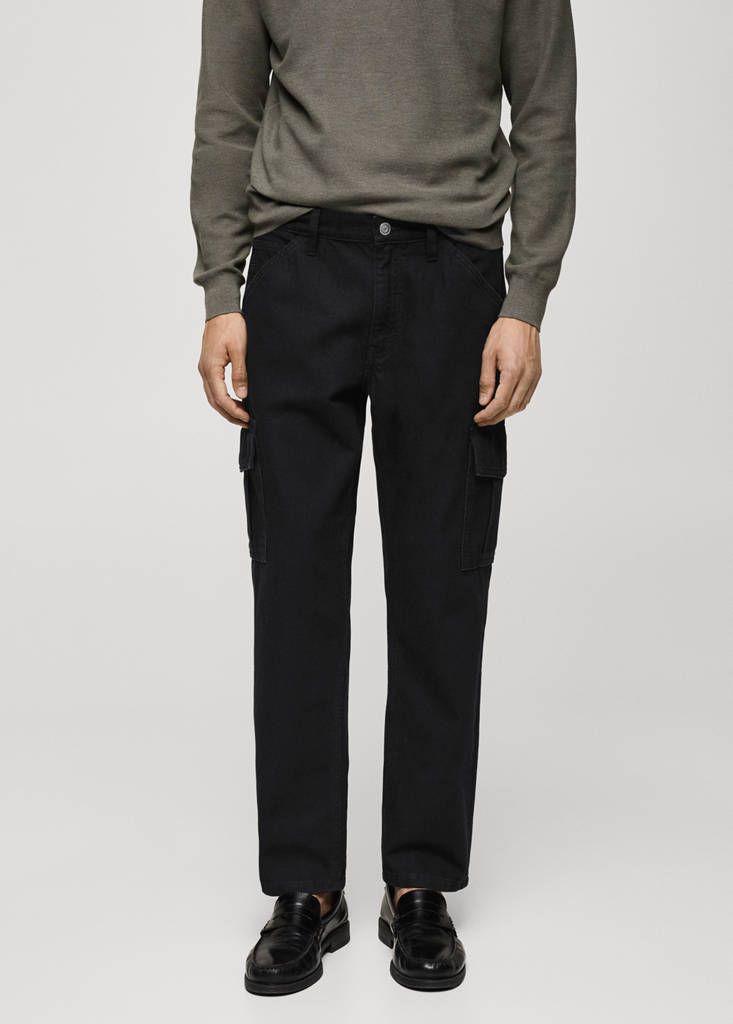 Straight-fit cargo jeans — Black denim