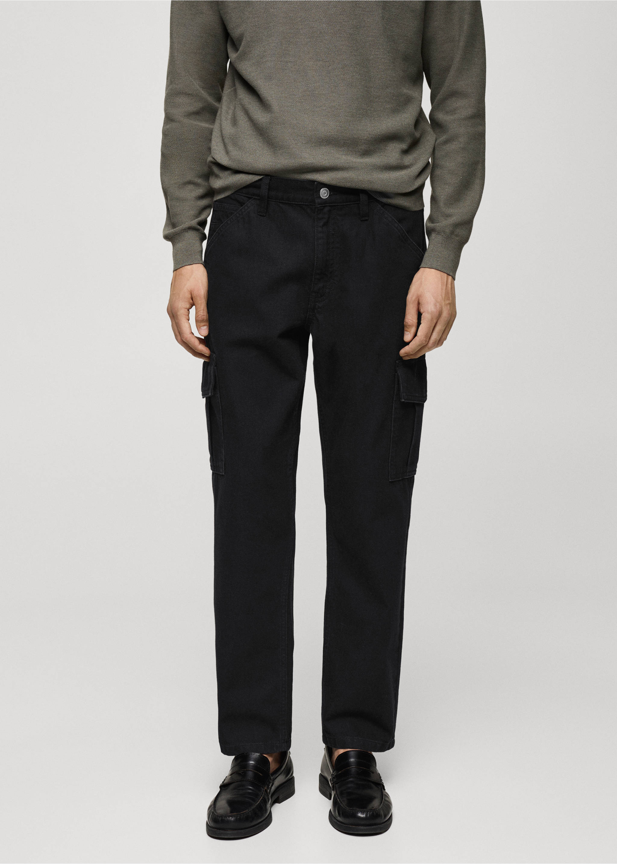 Jeans cargo straight fit - Plano medio, Denim negro. Ref: 77004446-00.
