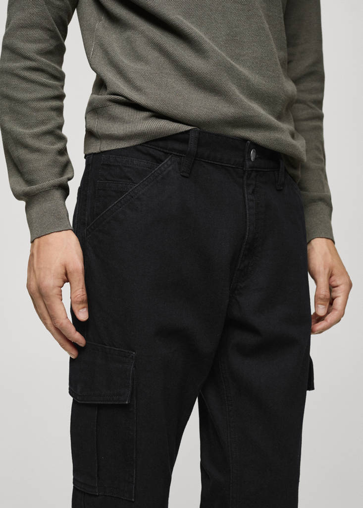 Straight-fit cargo jeans — Black denim