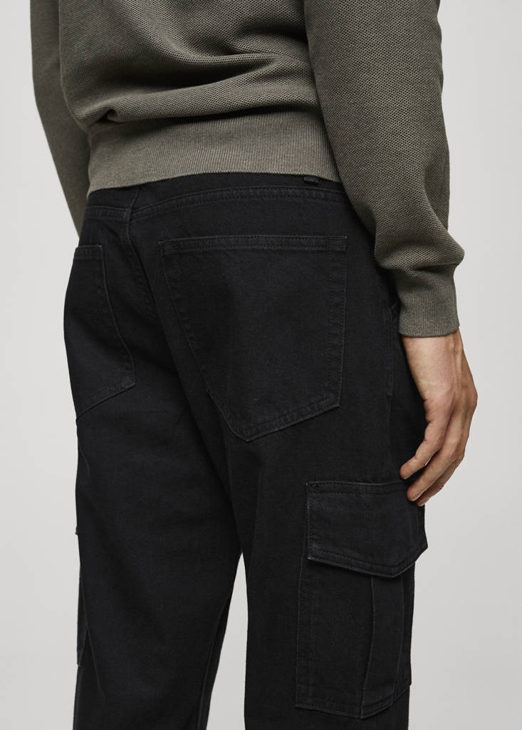 Straight-fit cargo jeans — Black denim