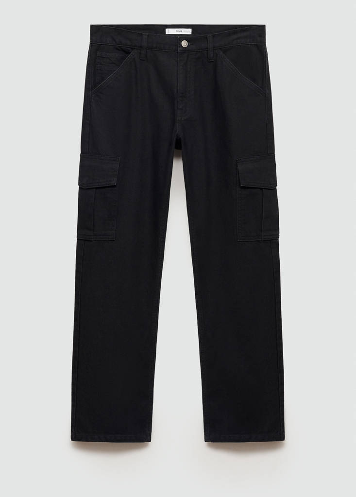 Straight-fit cargo jeans — Black denim