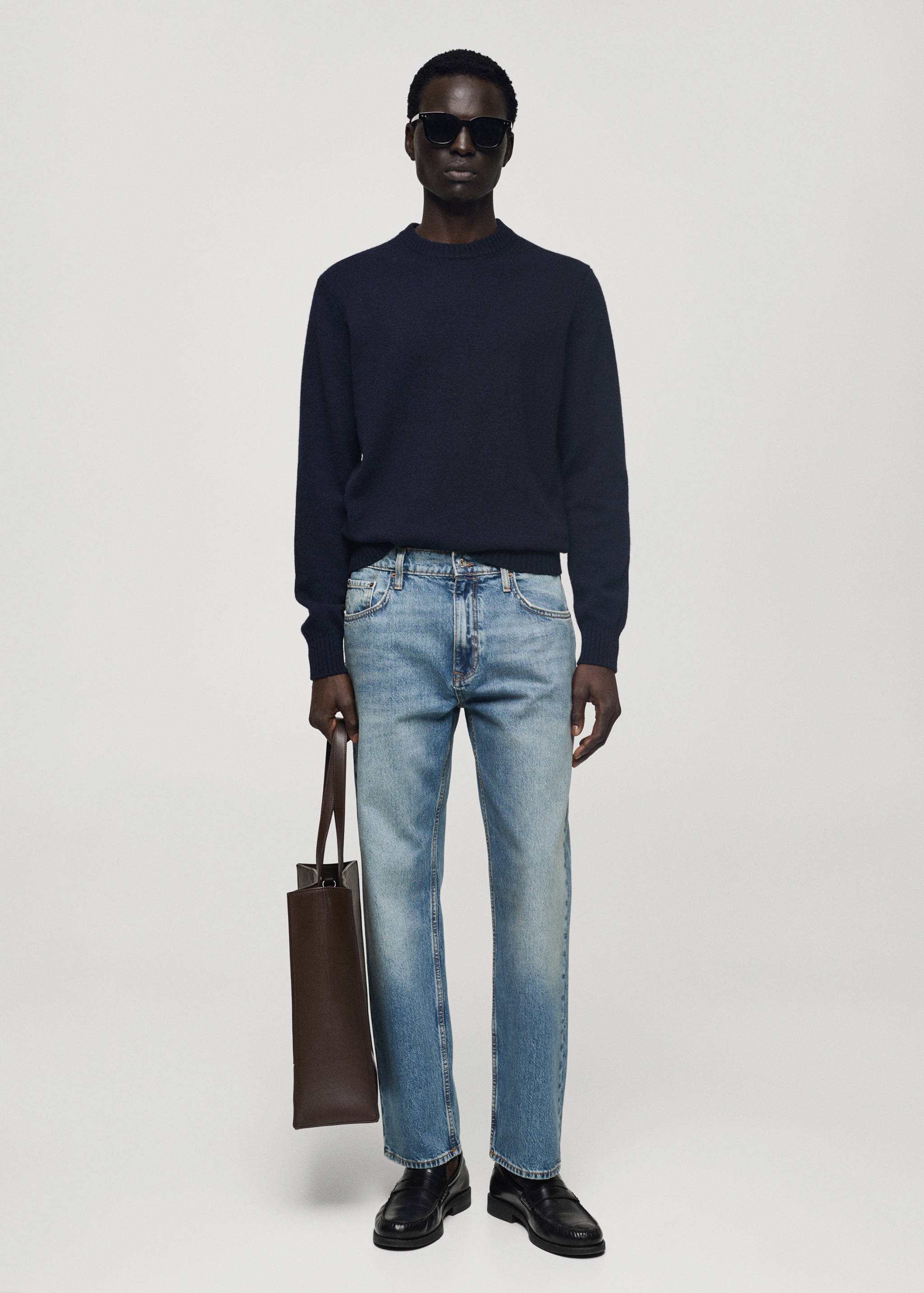 Ripped straight-fit light-wash jeans - General plane