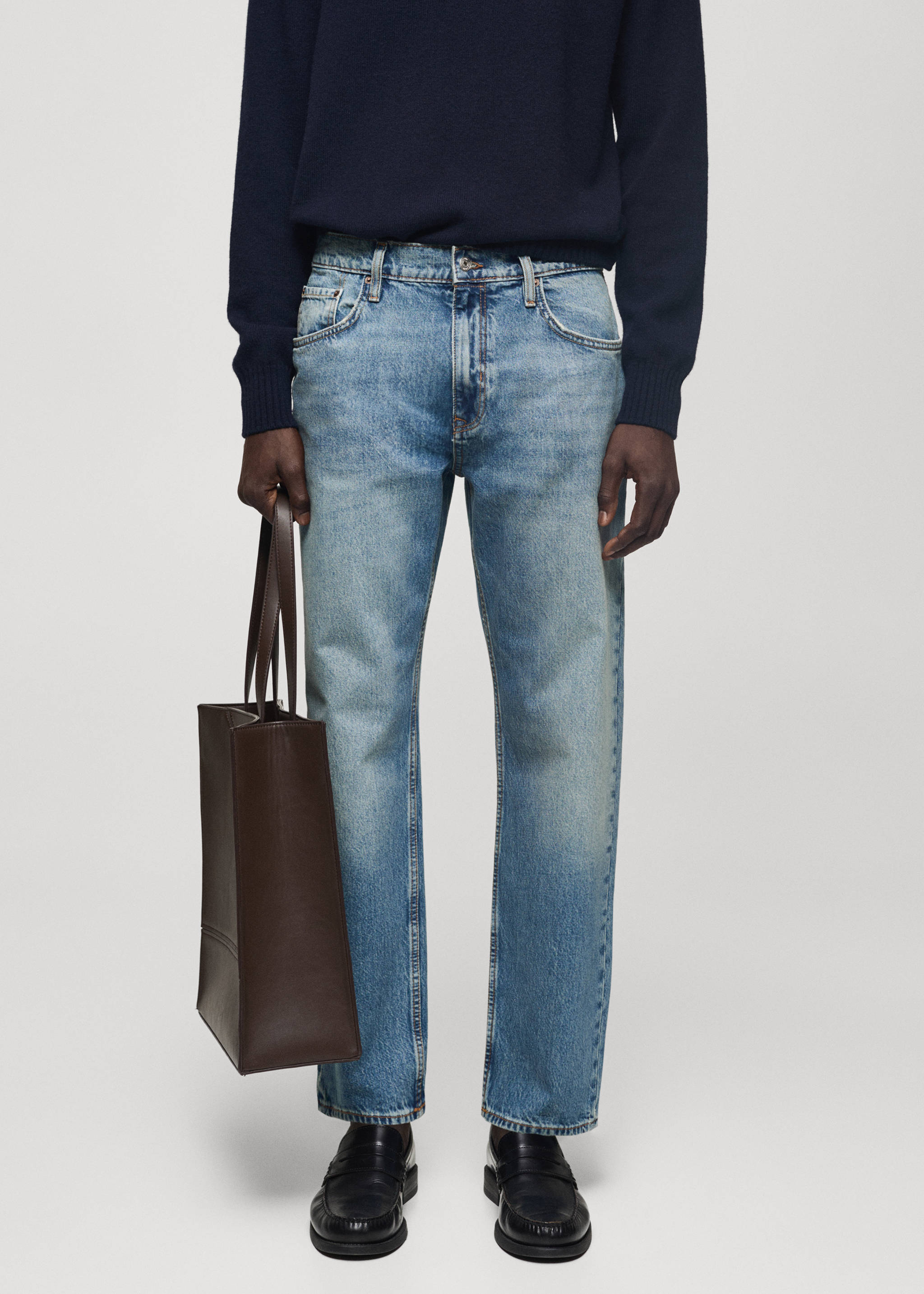 Ripped straight-fit light-wash jeans - Medium plane