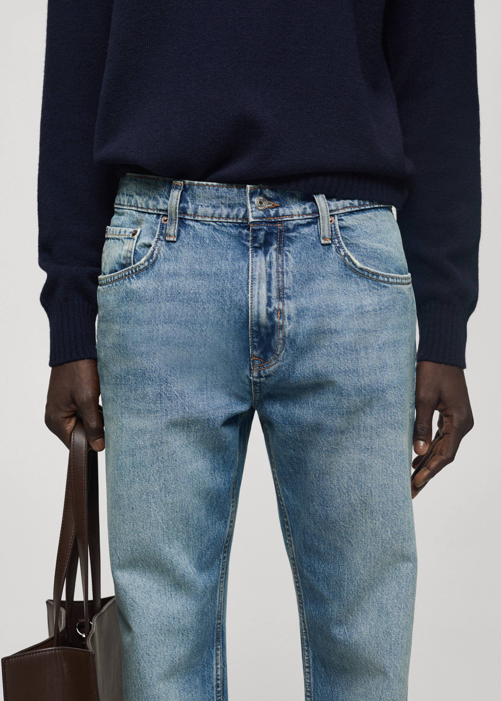 Ripped straight-fit light-wash jeans - Details of the article 1