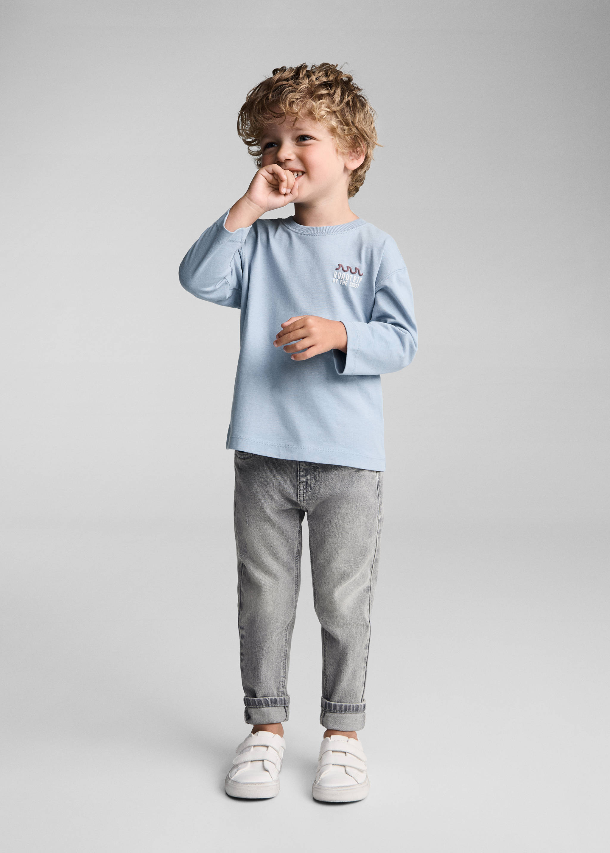 T-shirt manches longues imprimé relief - Plan général