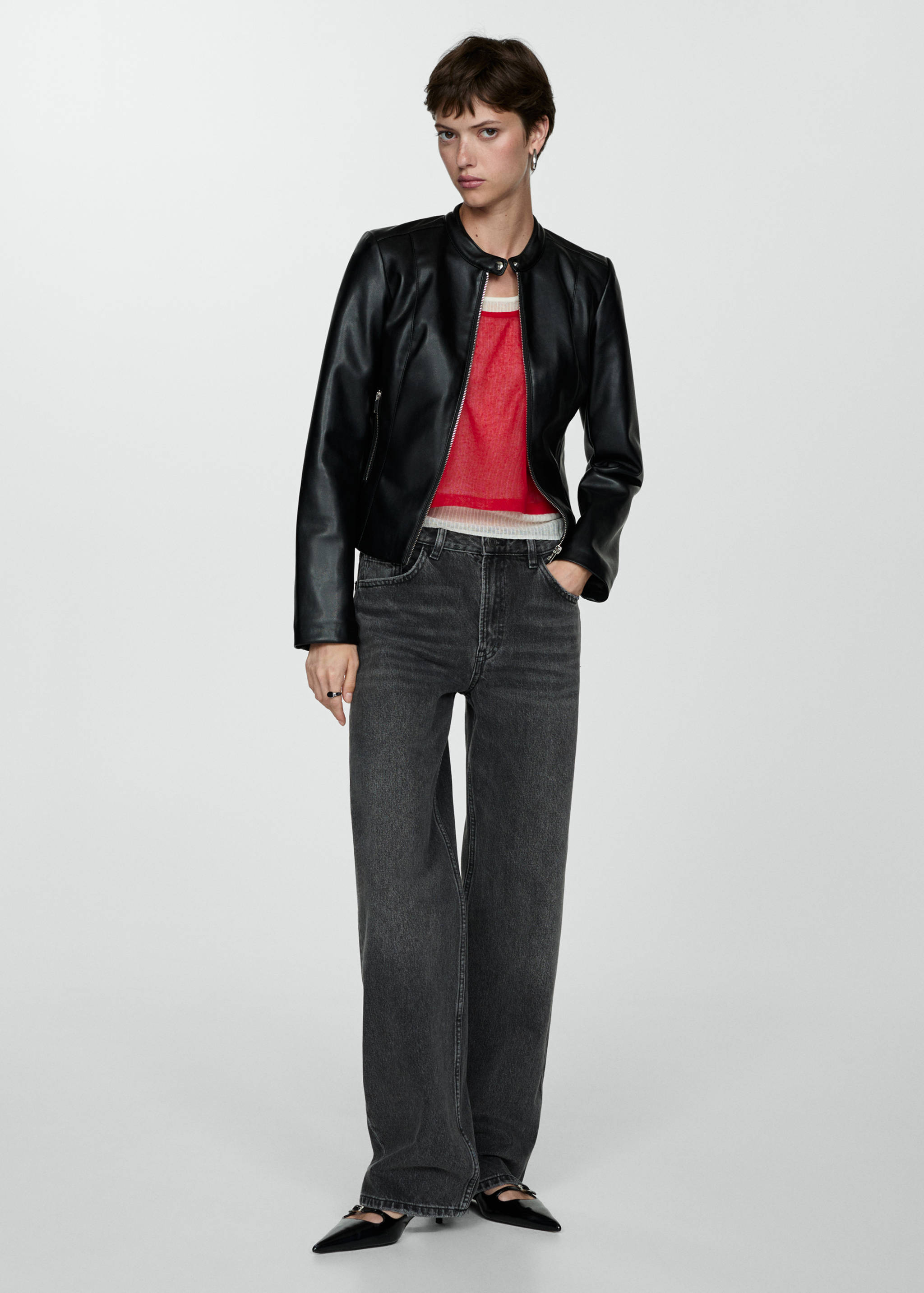 Faux-leather biker jacket - General plane