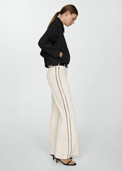Wide leg striped trousers — Ecru 2