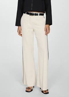 Wide leg striped trousers — Ecru 1