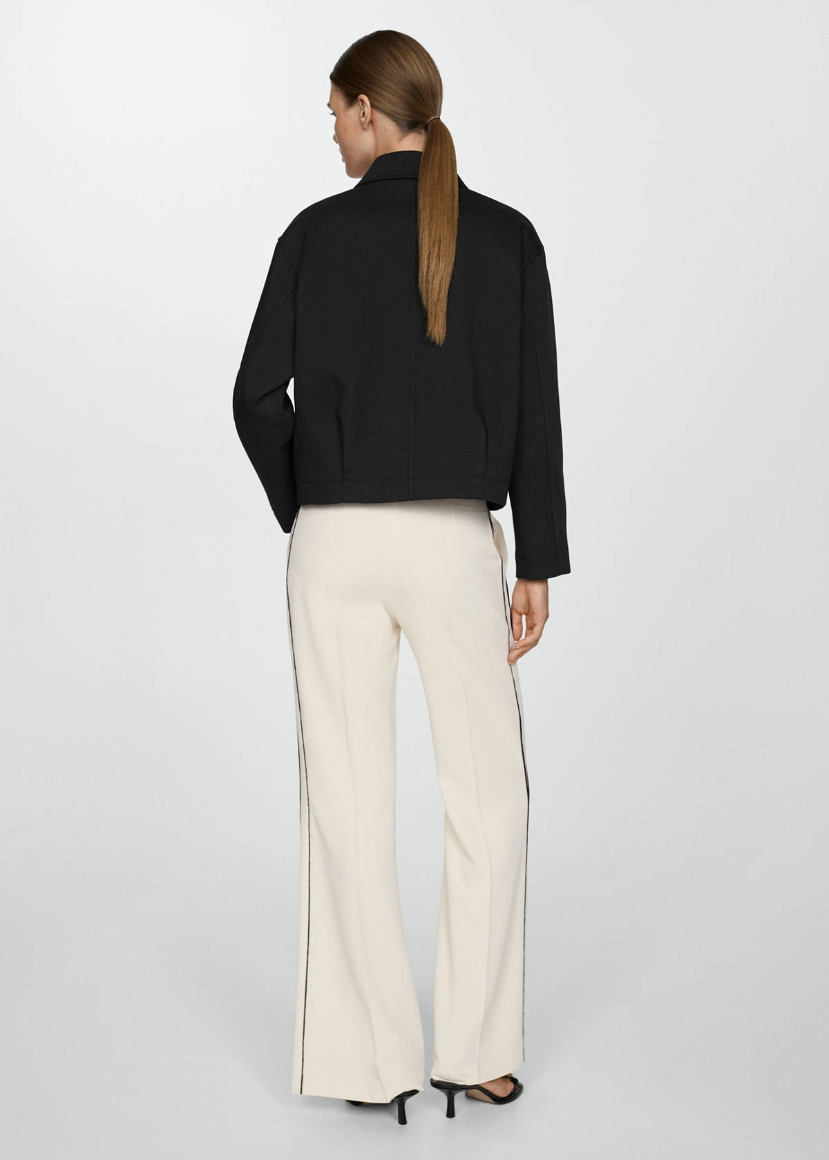 Wide leg striped trousers — Ecru