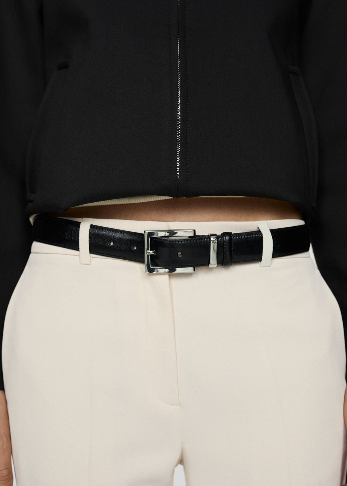 Wide leg striped trousers — Ecru