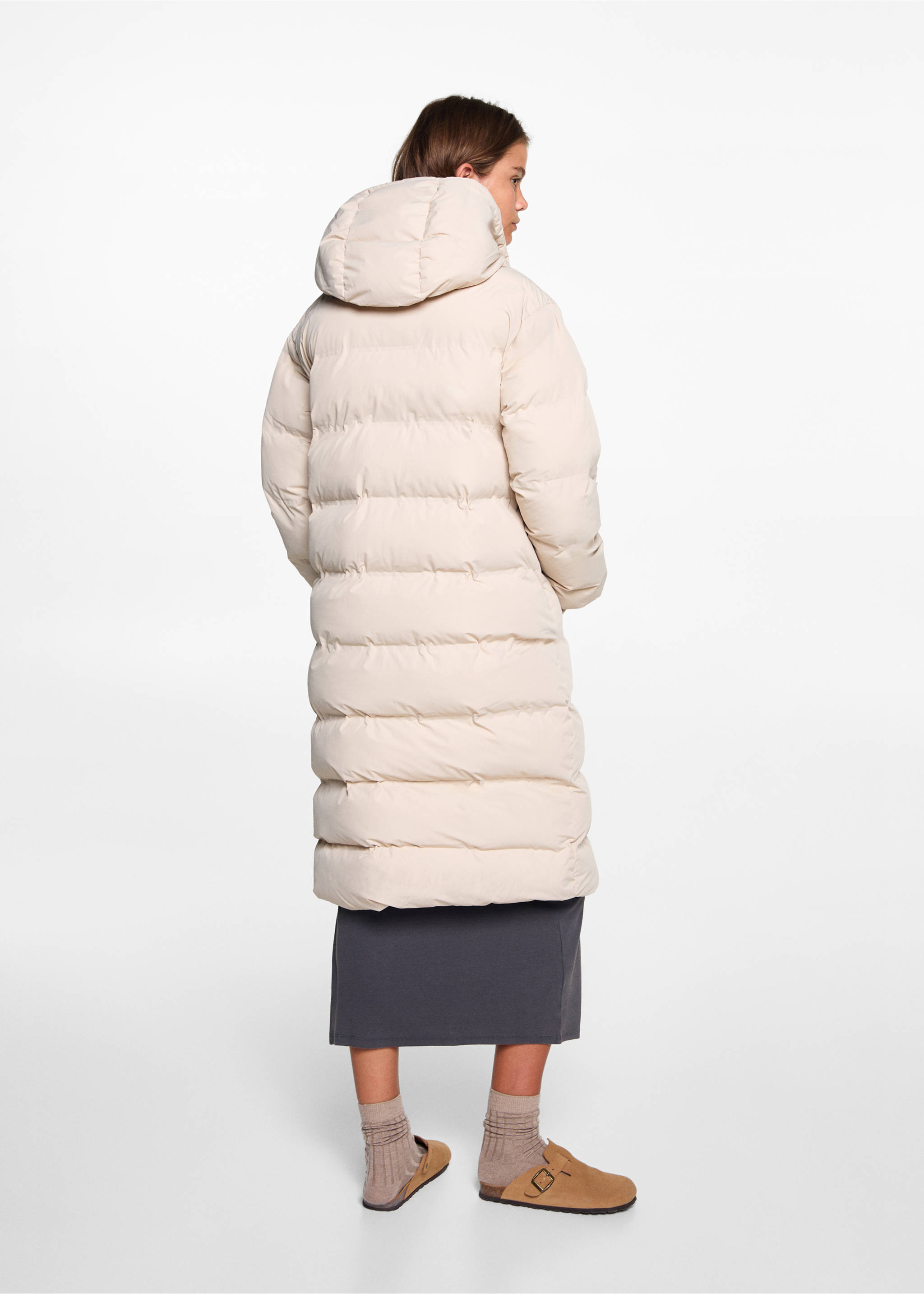 Quilted long coat - Reverse of the article, Beige. Ref: 77005633-00.