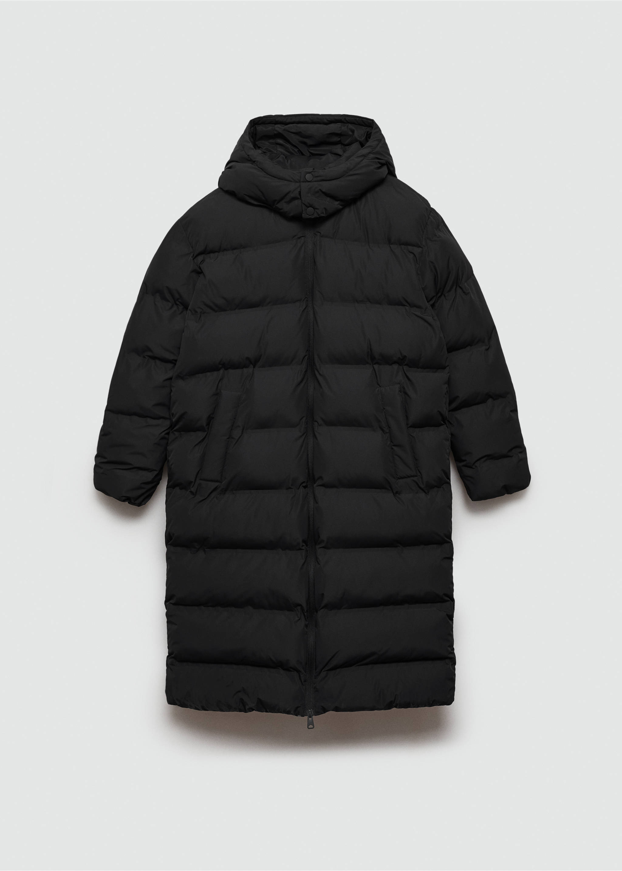 Quilted long coat - Article without model, Black. Ref: 77005633-00.