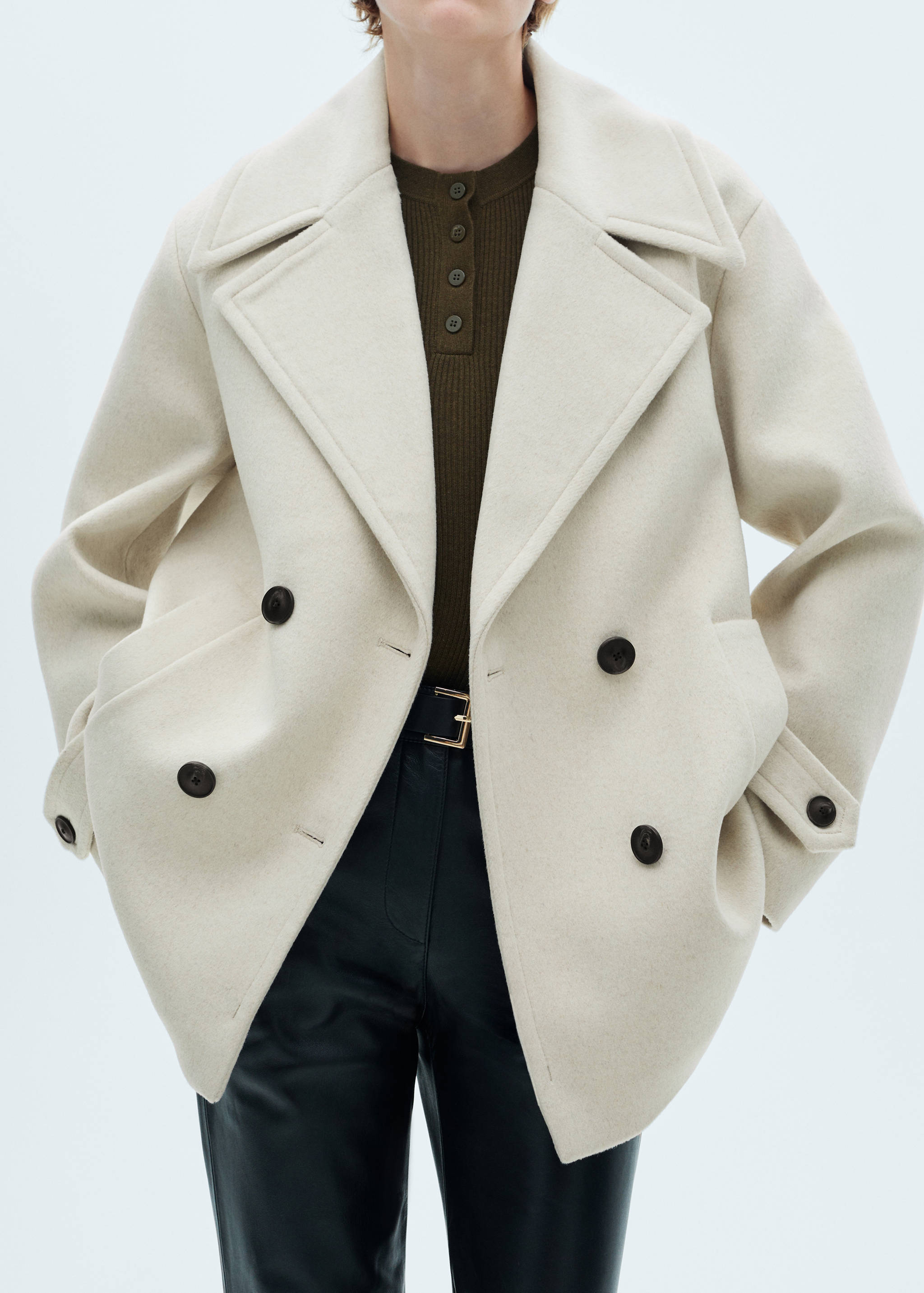 Wool double-breasted coat with buttons - Medium plane