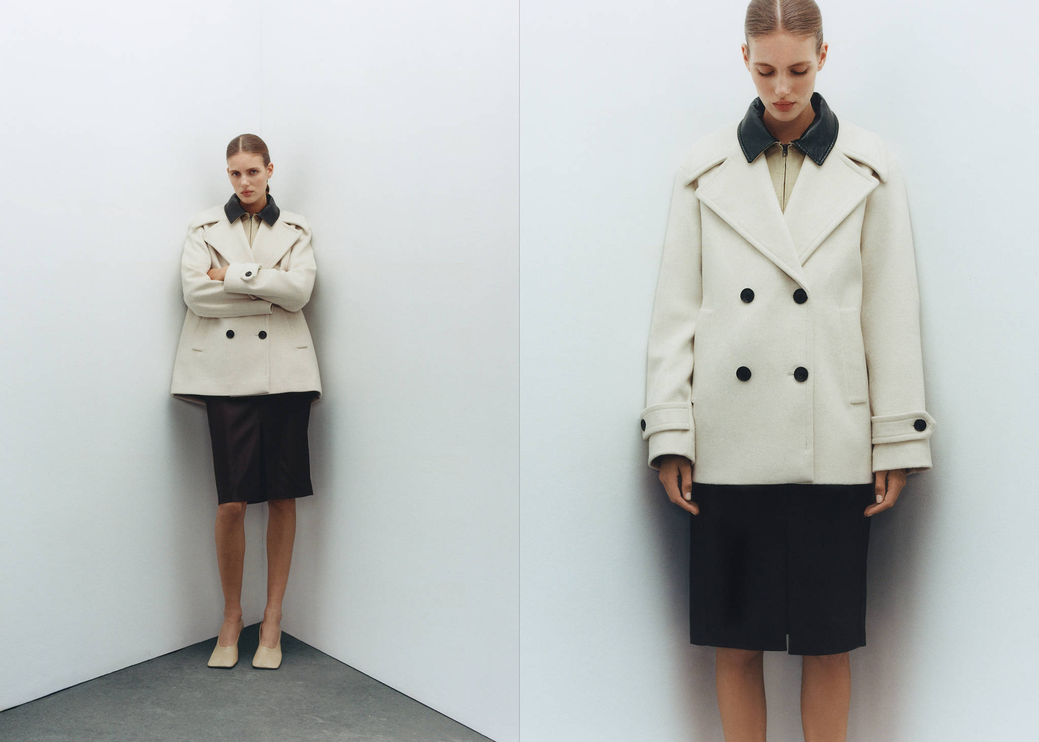 Wool double-breasted coat with buttons - Panoramic plane