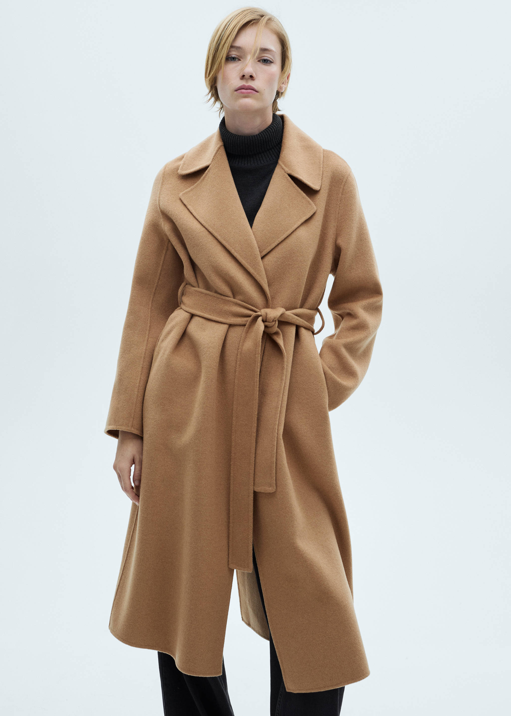 Handmade wool coat with belt - Medium plane