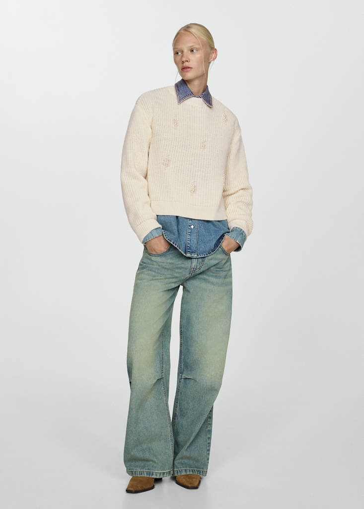 Pearl chunky-knit sweater — Ecru