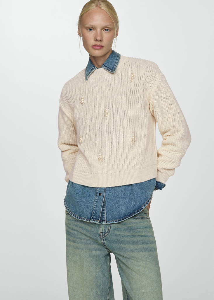 Pearl chunky-knit sweater — Ecru