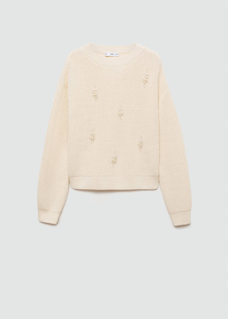 Pearl chunky-knit sweater — Ecru