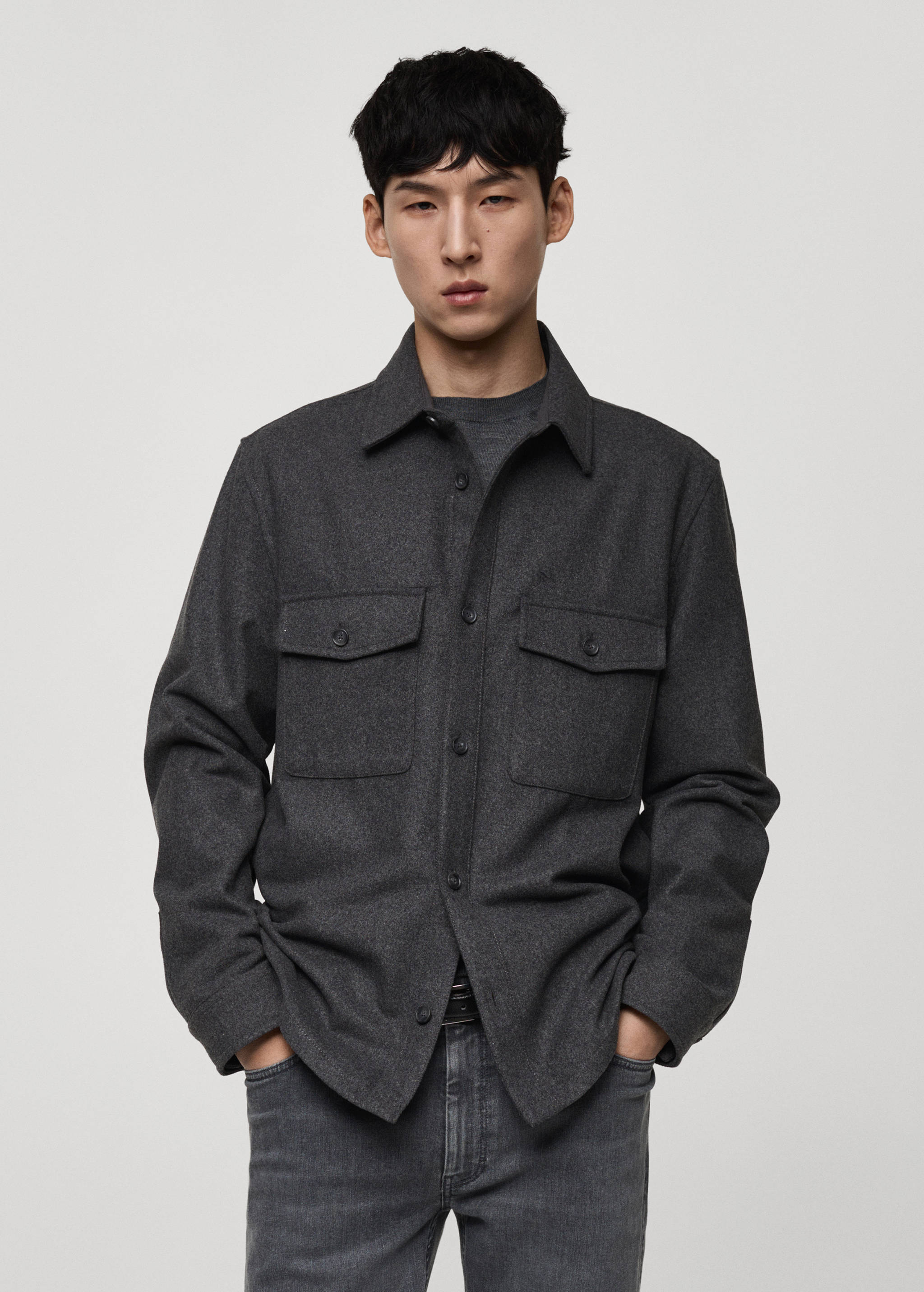 Wool overshirt with pockets - Medium plane