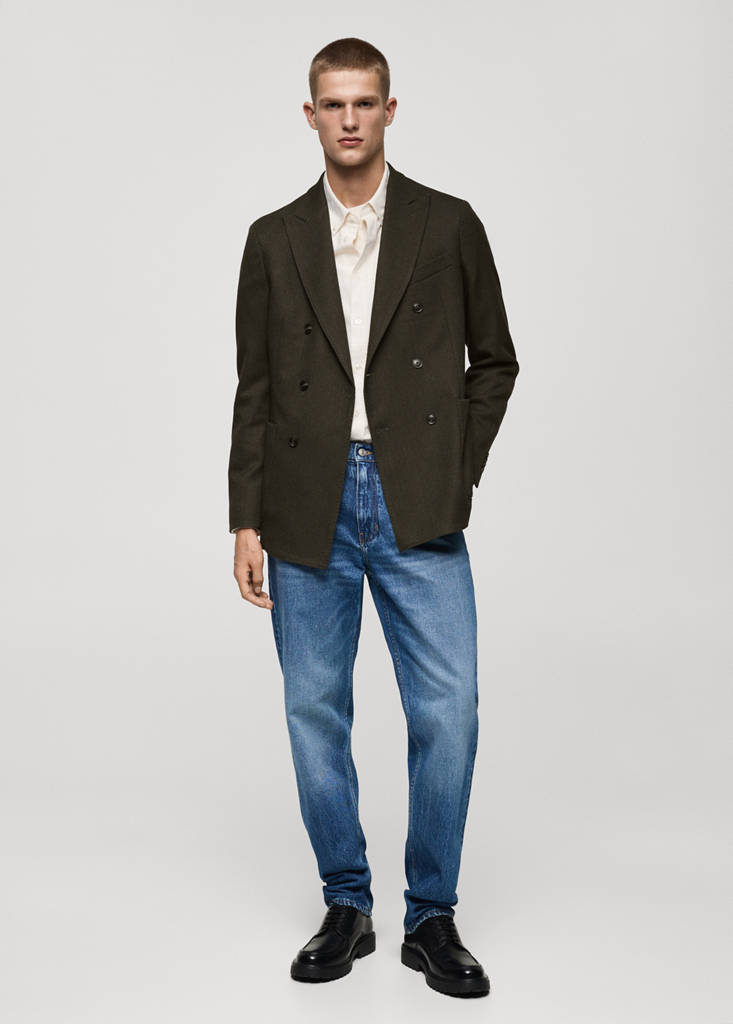 Herringbone slim-fit double-breasted jacket — Green
