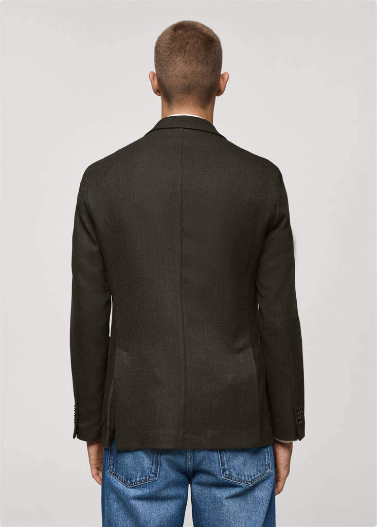 Herringbone slim-fit double-breasted jacket — Green
