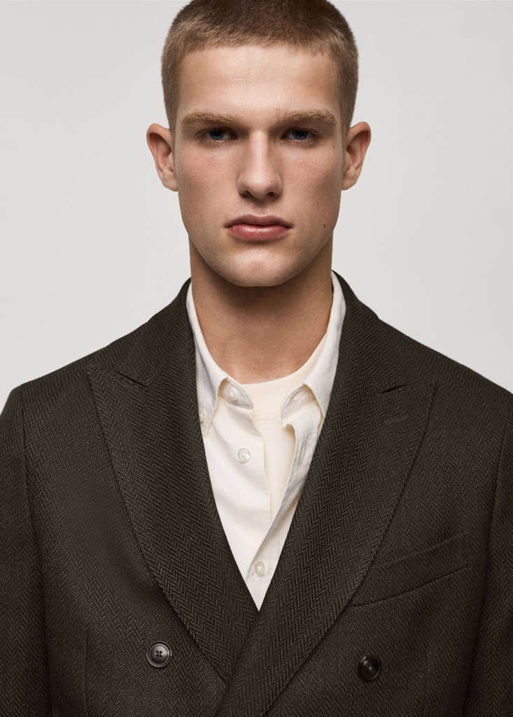 Herringbone slim-fit double-breasted jacket — Green