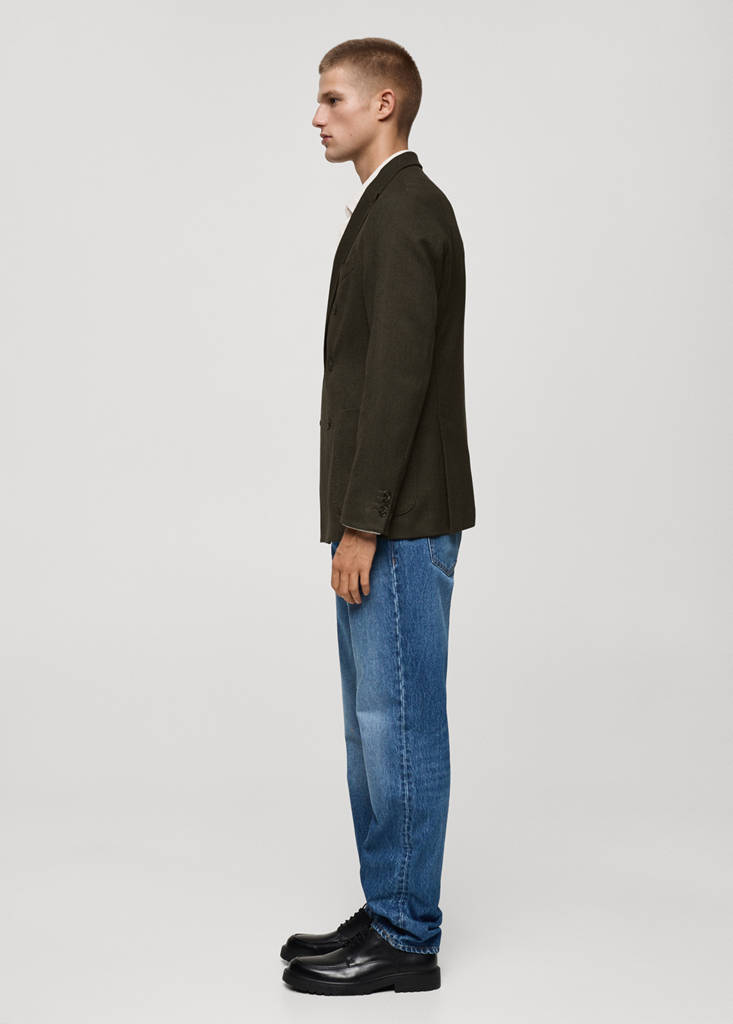 Herringbone slim-fit double-breasted jacket — Green