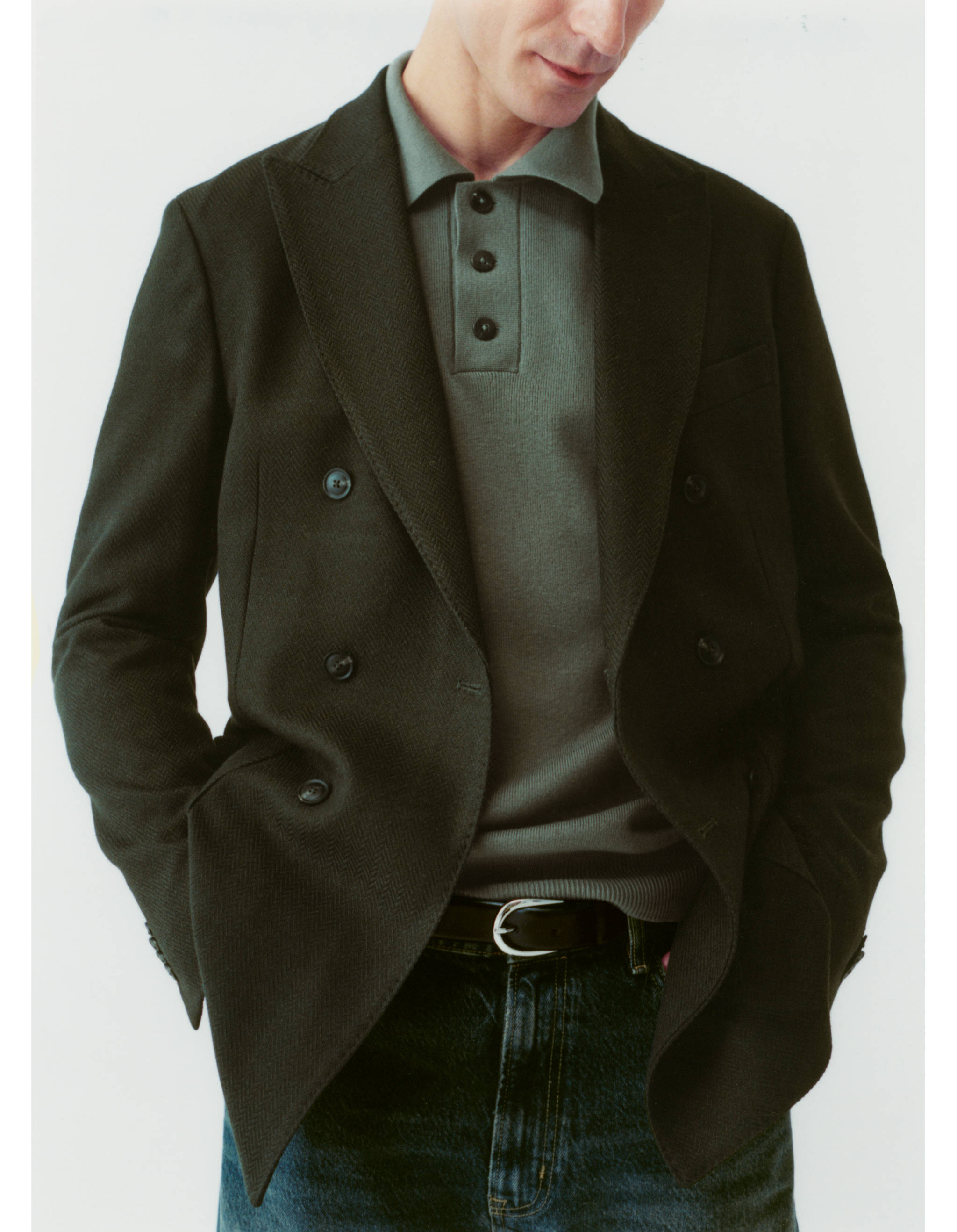 Herringbone slim-fit double-breasted jacket - Details of the article 3