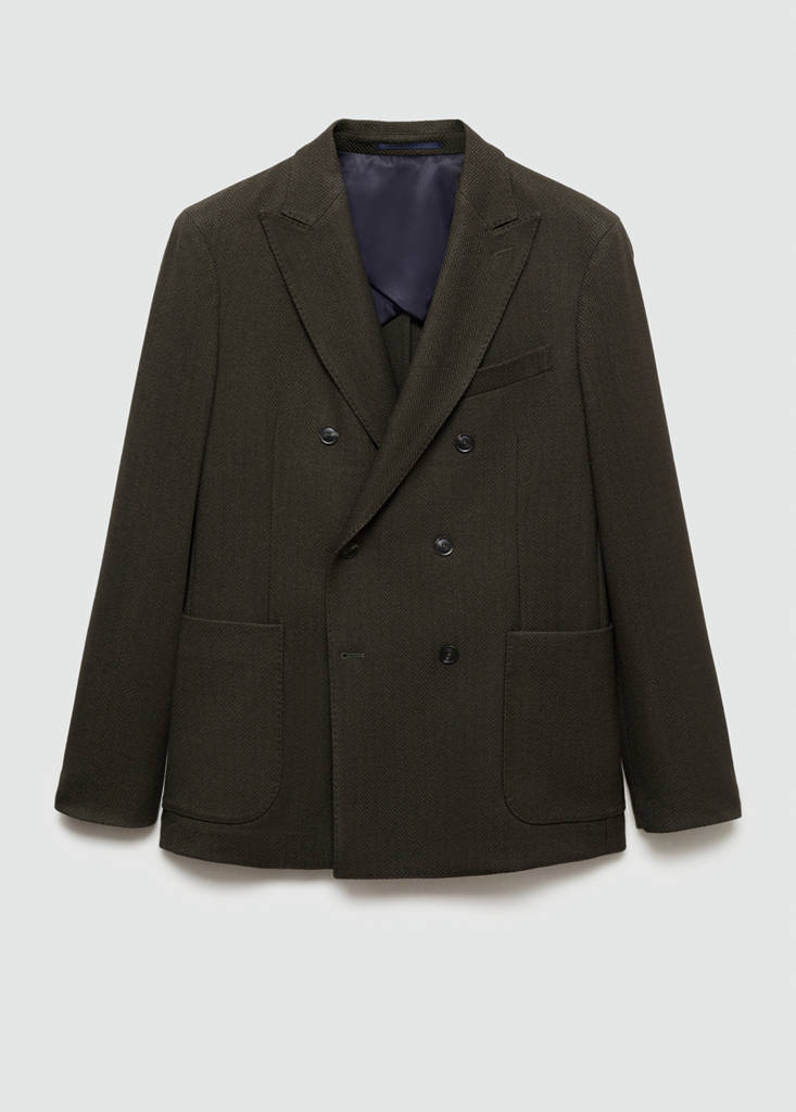 Herringbone slim-fit double-breasted jacket — Green