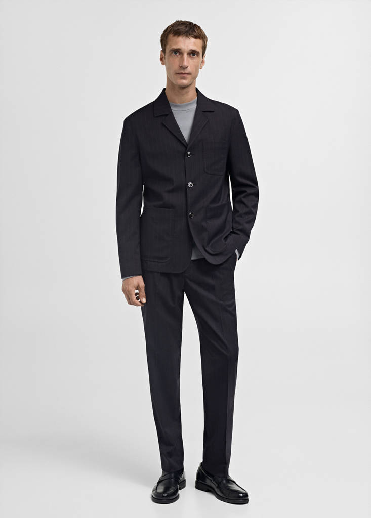 MANGO MAN - Veste costume laine slim-fit rayures bleu marine foncé - 50