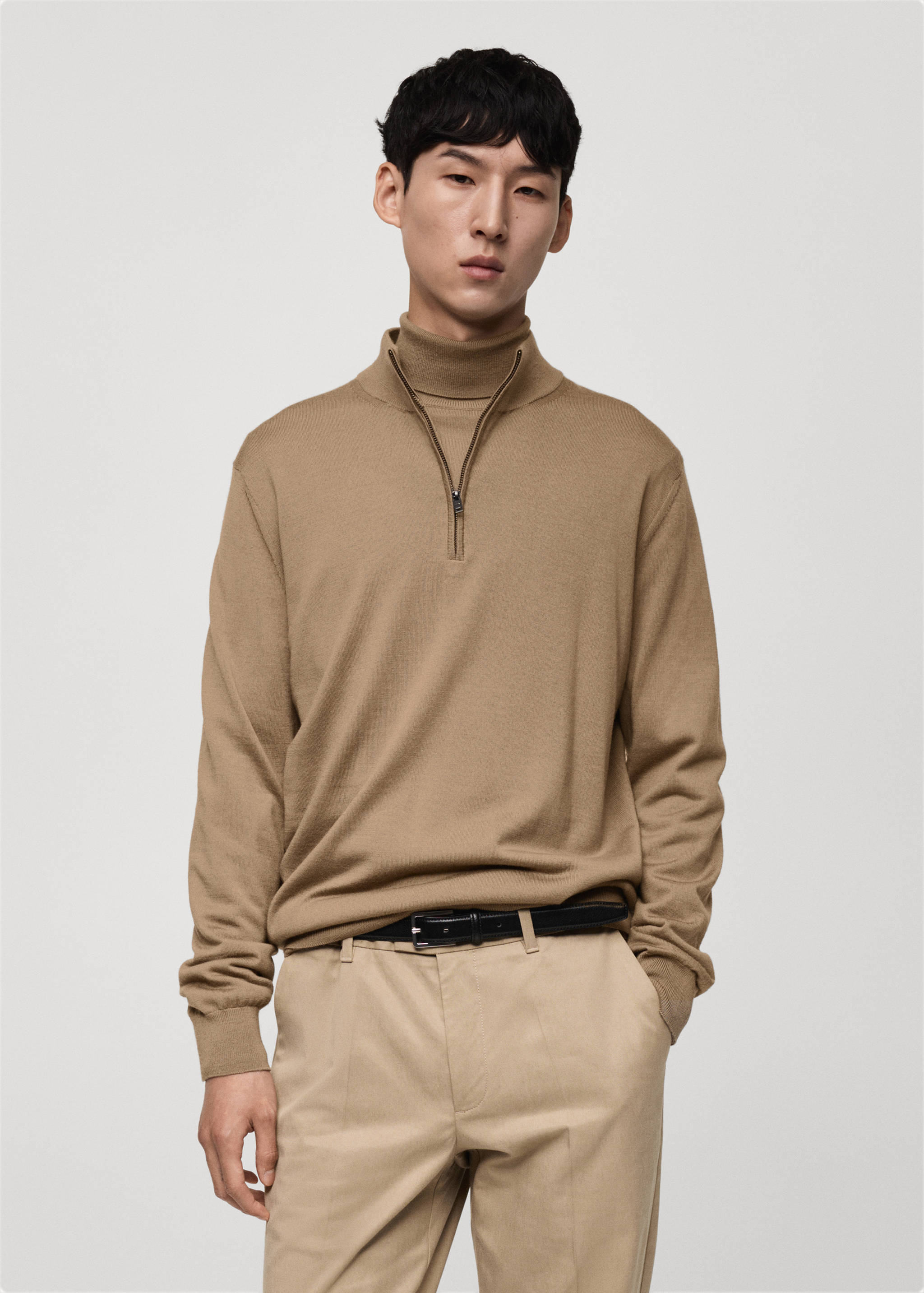 100% merino wool sweater with zip-neck - Medium plane