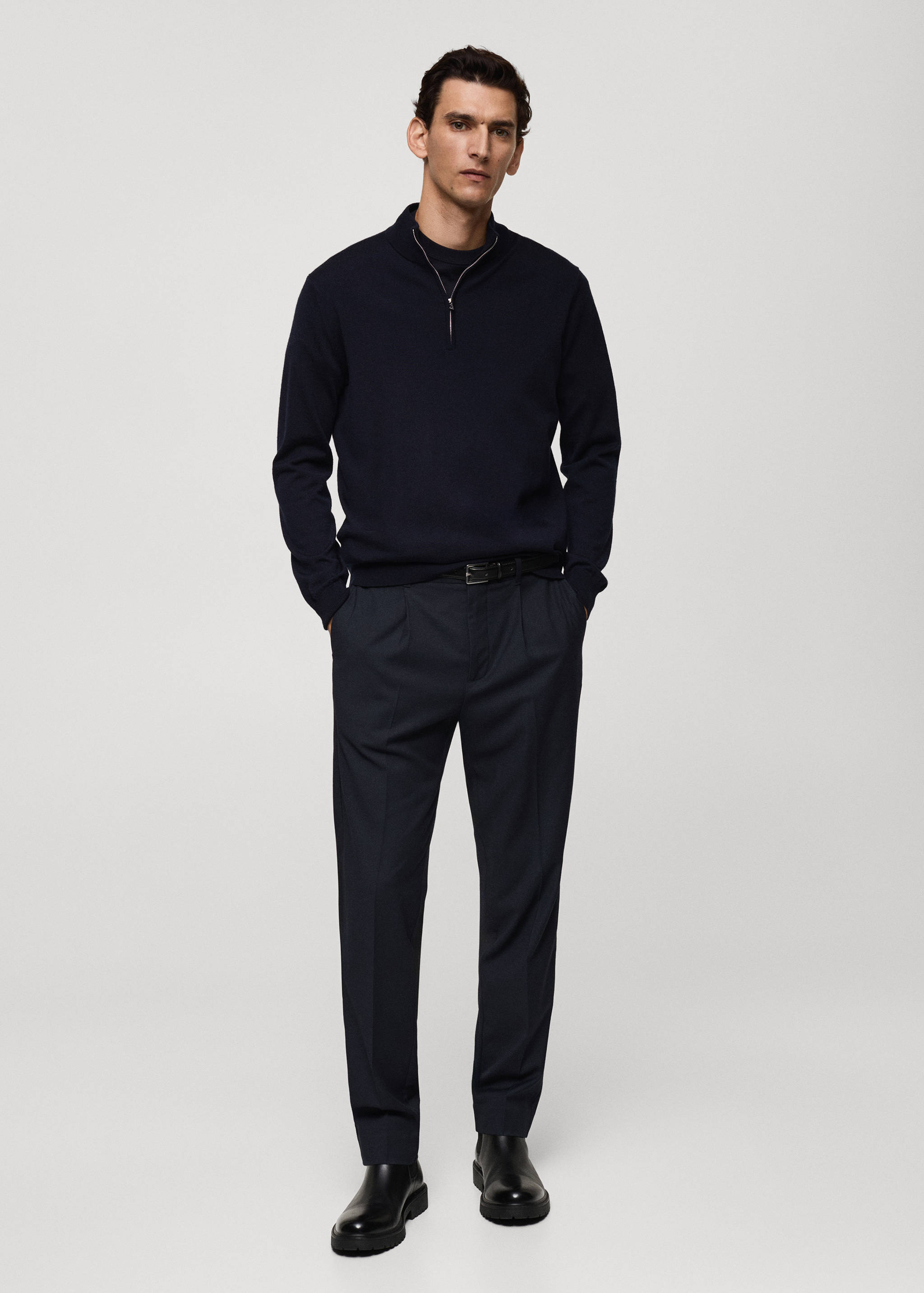 100% merino wool sweater with zip-neck - General plane