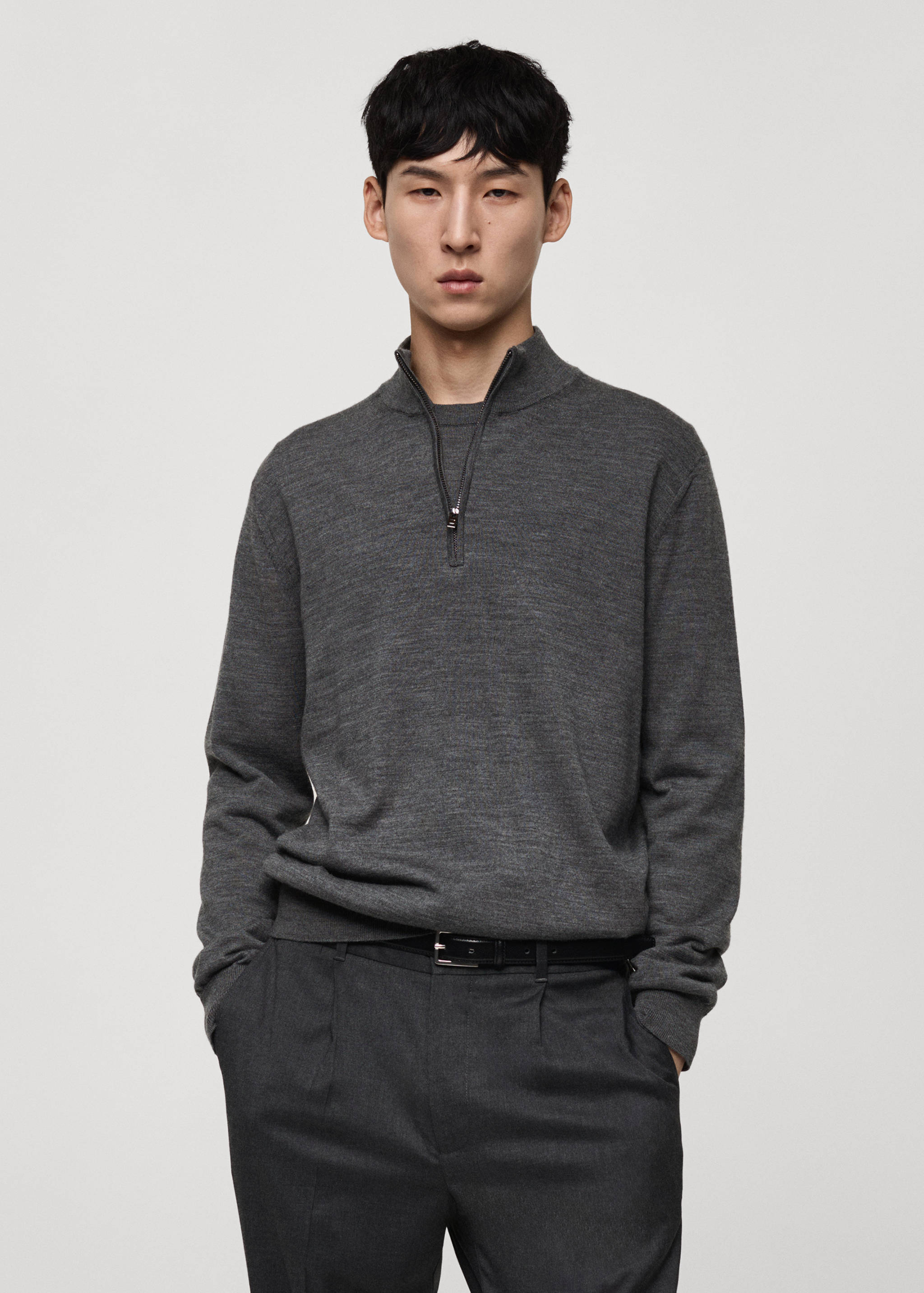 100% merino wool sweater with zip-neck - Medium plane