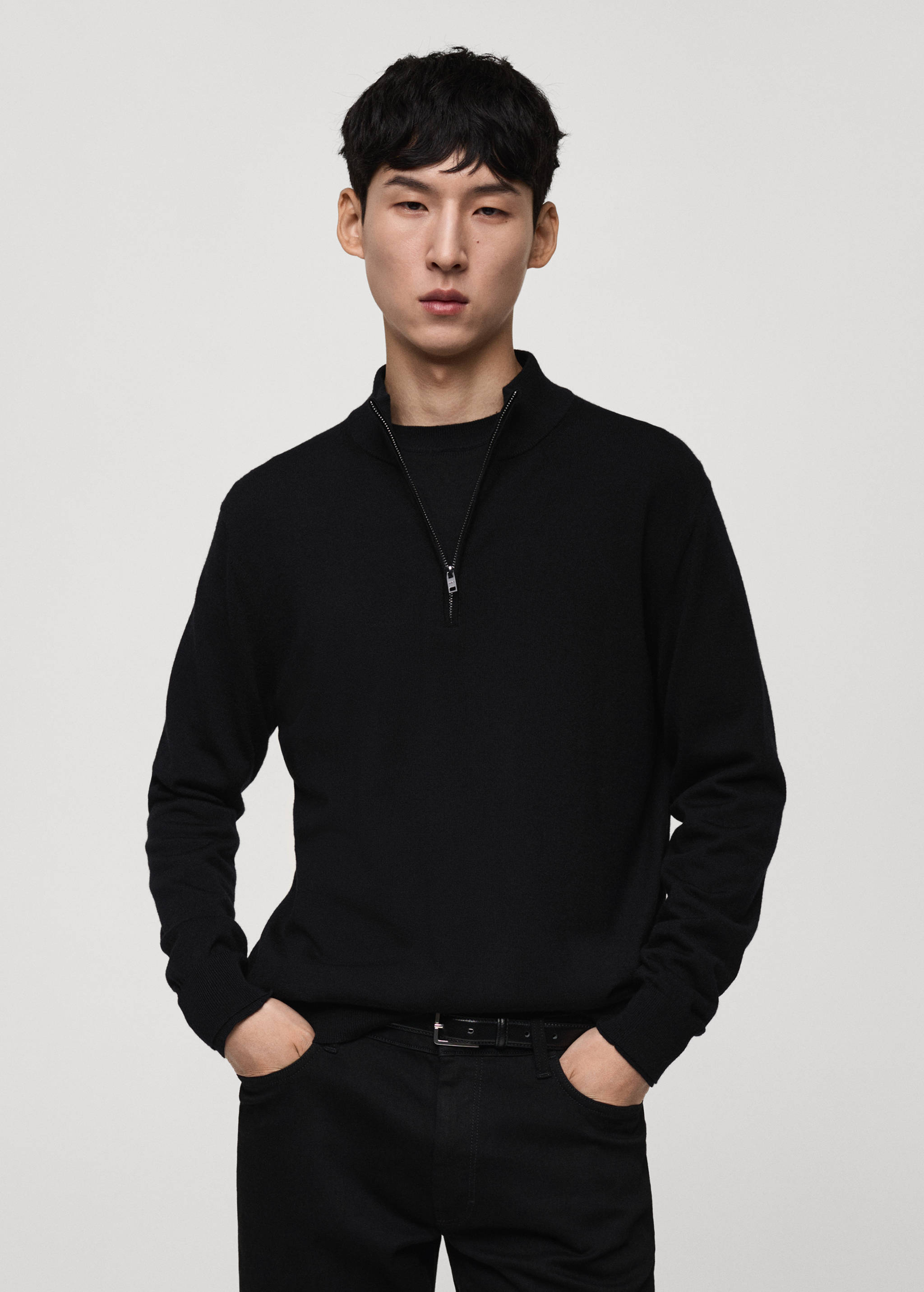 100% merino wool sweater with zip-neck - Medium plane