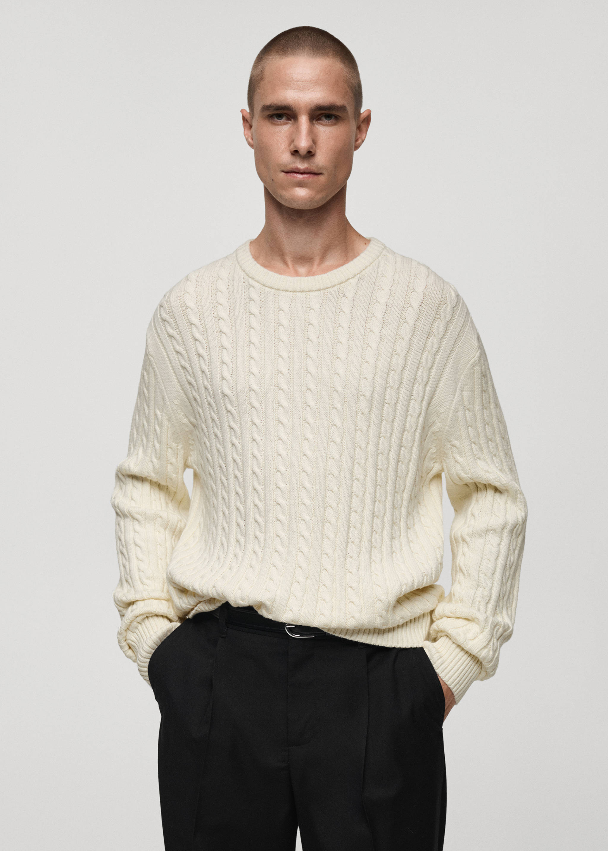 Cable-knit cotton-blend sweater - Medium plane