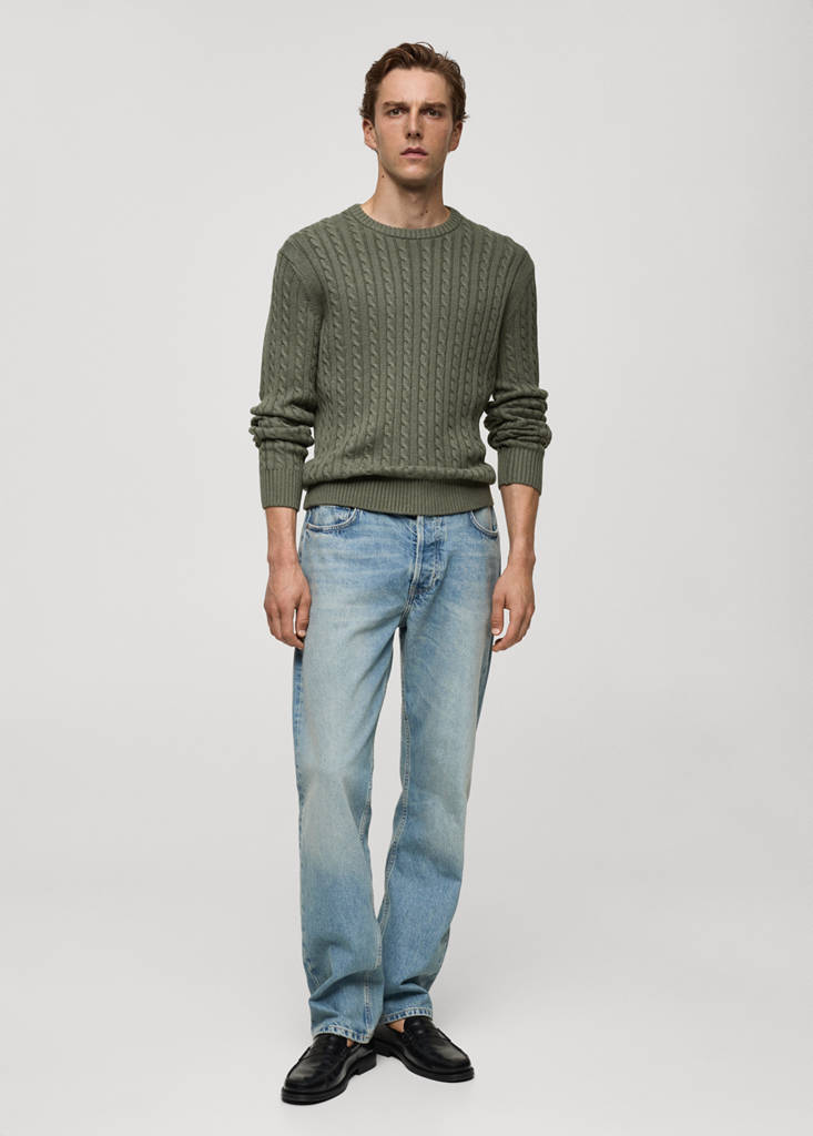 MANGO MAN - Pull-over torsadé coton mélangé vert forêt - XL