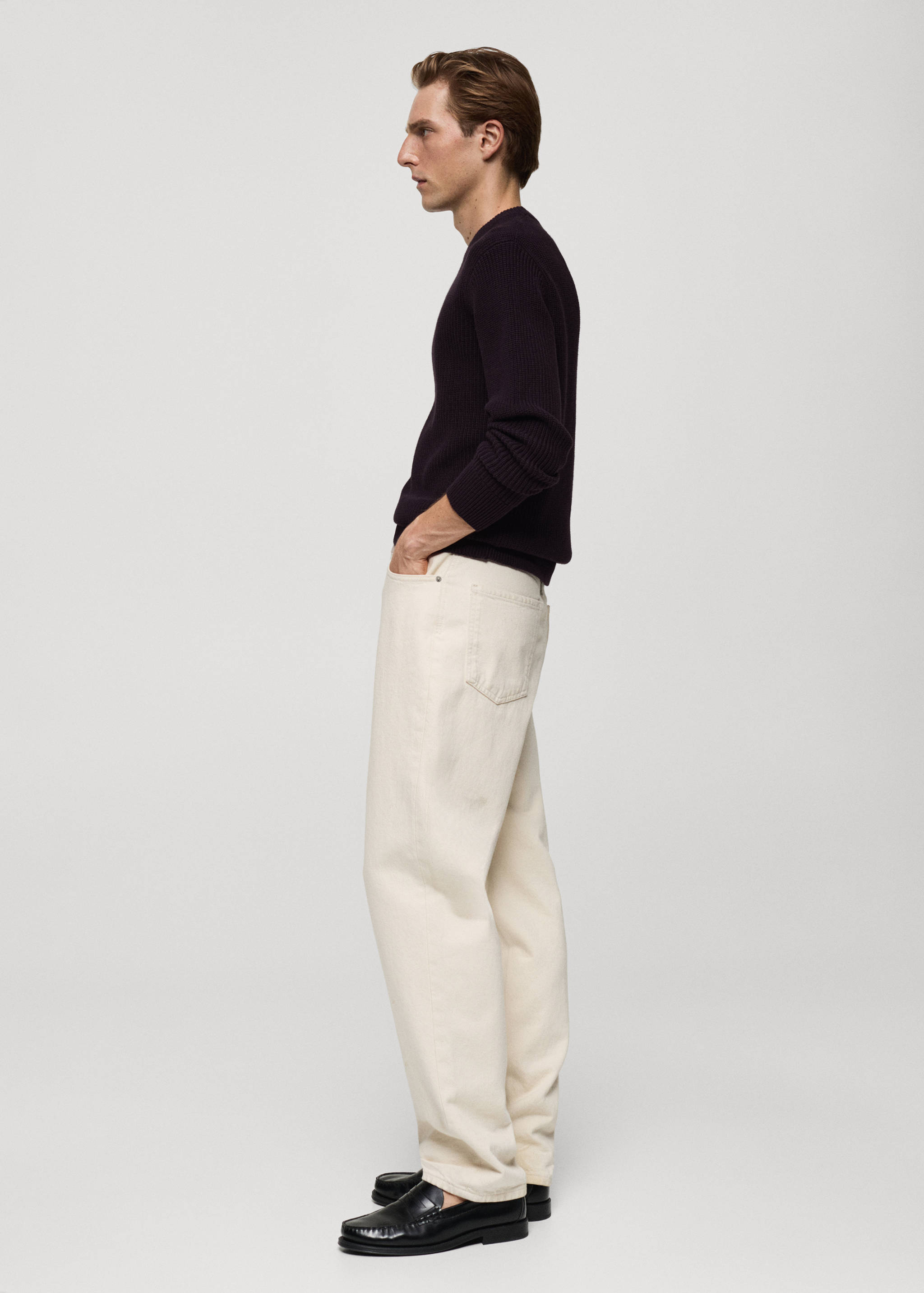 罗纹棉质针织毛衣 - null