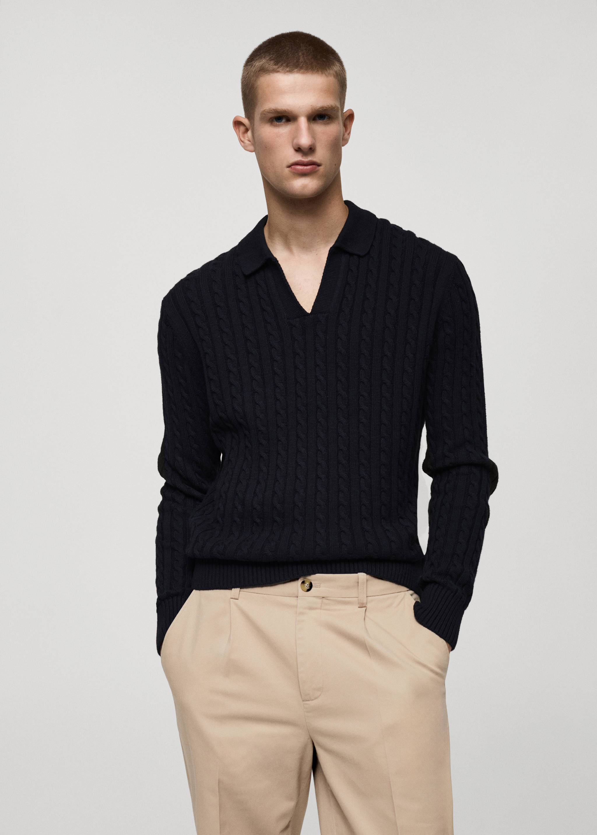 Medium braided-knit polo sweater - Medium plane