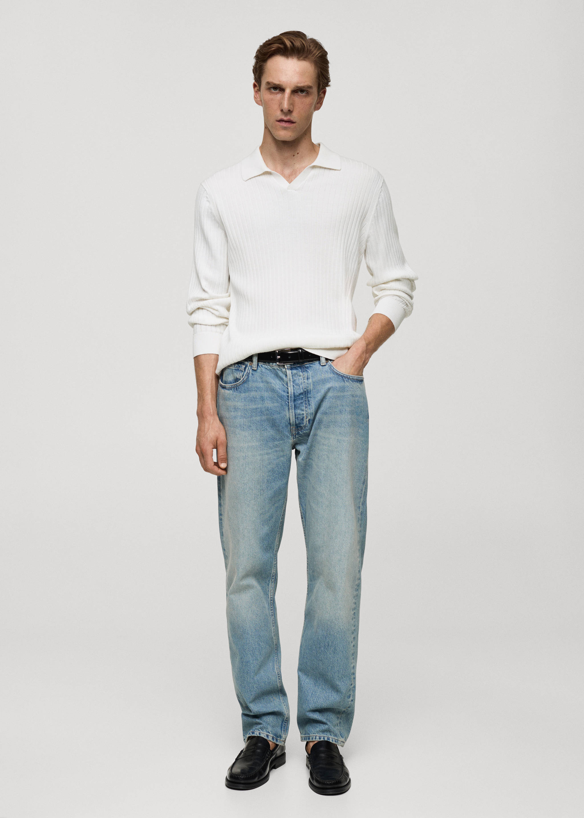 Fine rib-knit polo sweater - General plane