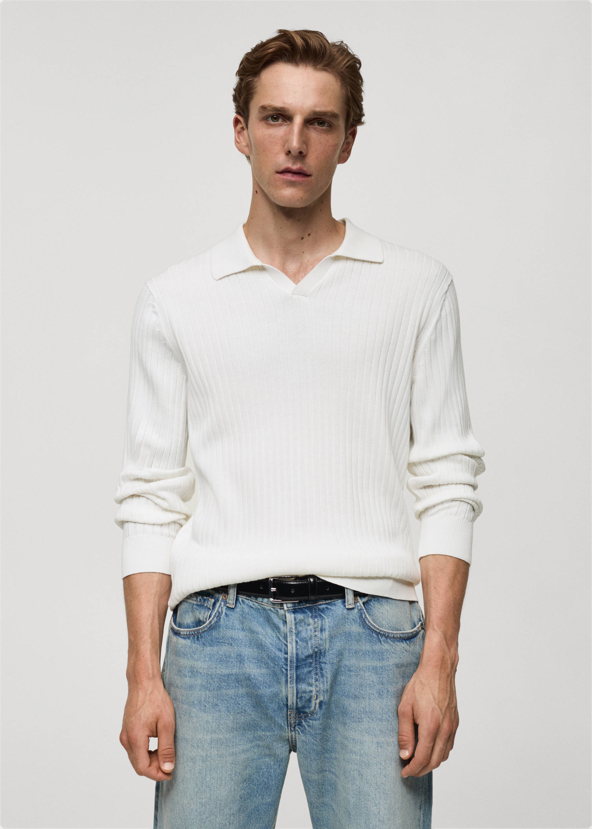 Fine rib-knit polo sweater - Medium plane