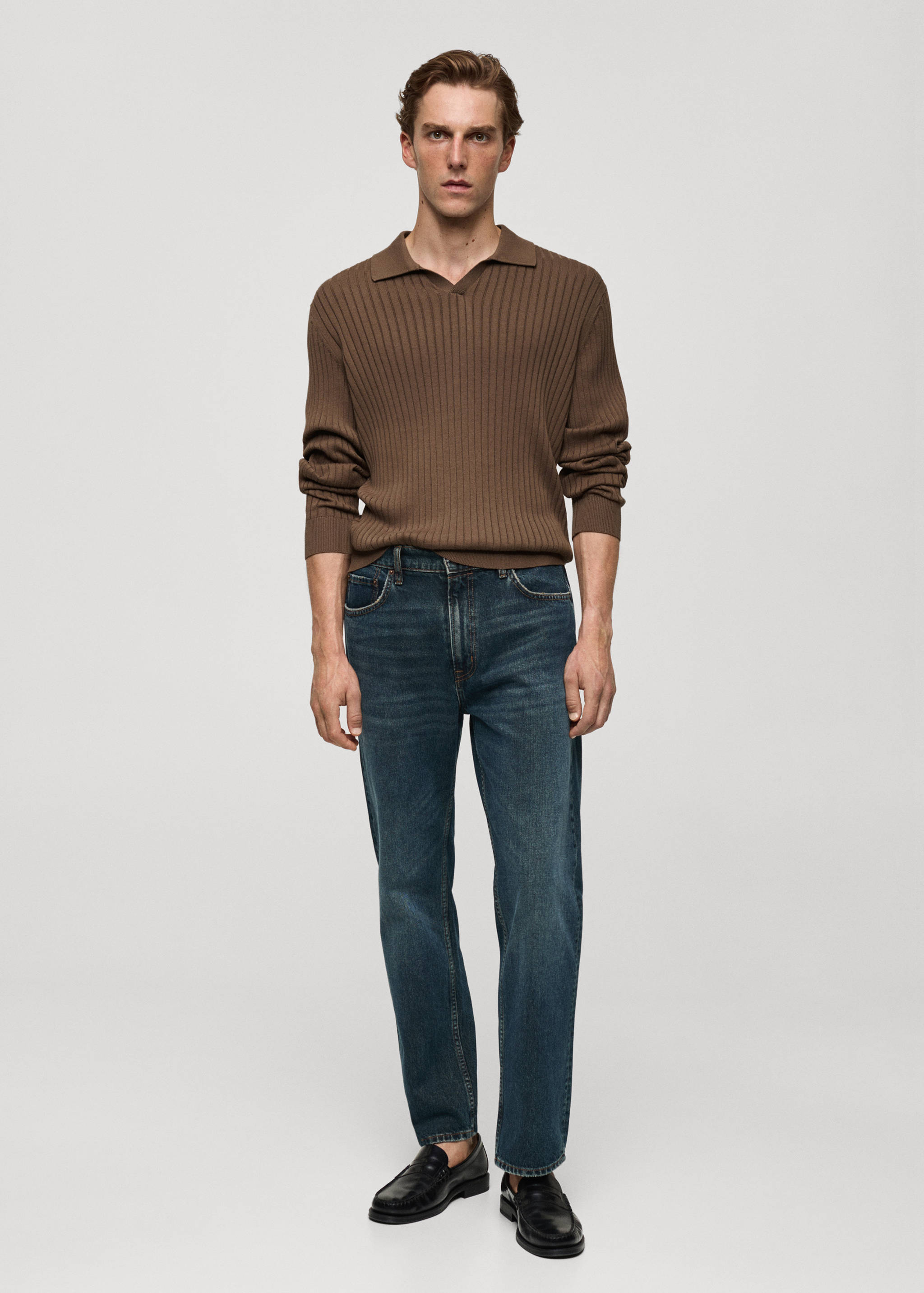 Fine rib-knit polo sweater - General plane