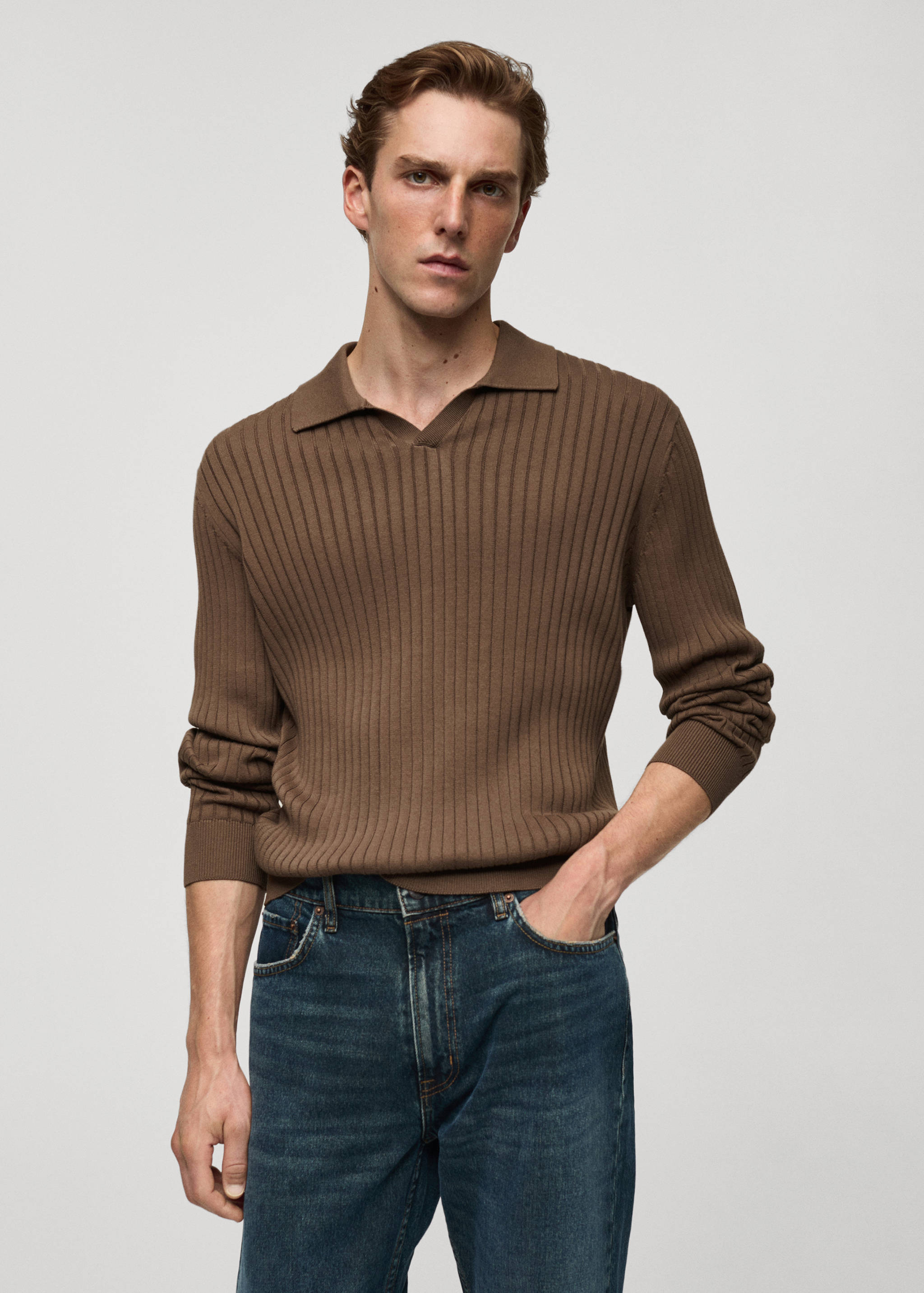 Fine rib-knit polo sweater - Medium plane