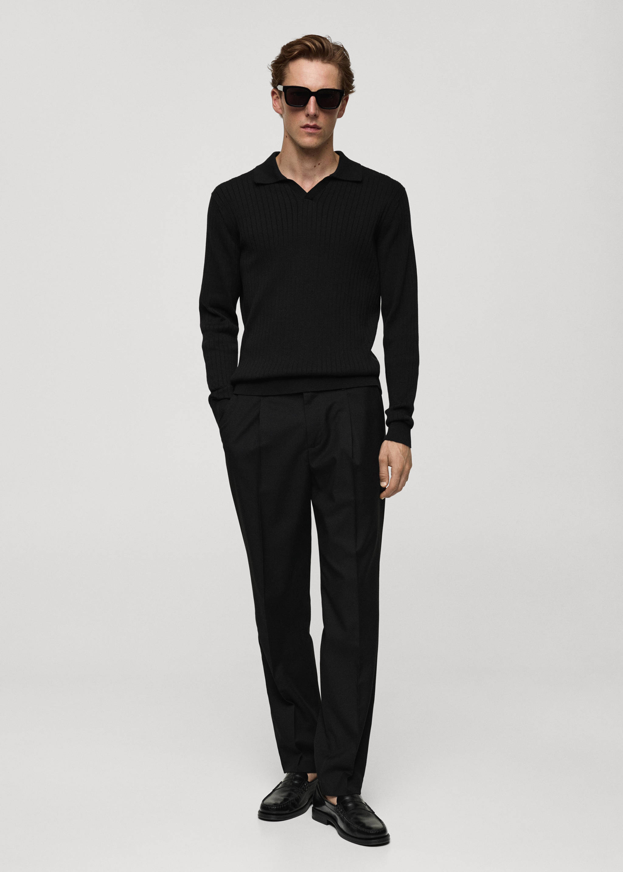 Fine rib-knit polo sweater - General plane