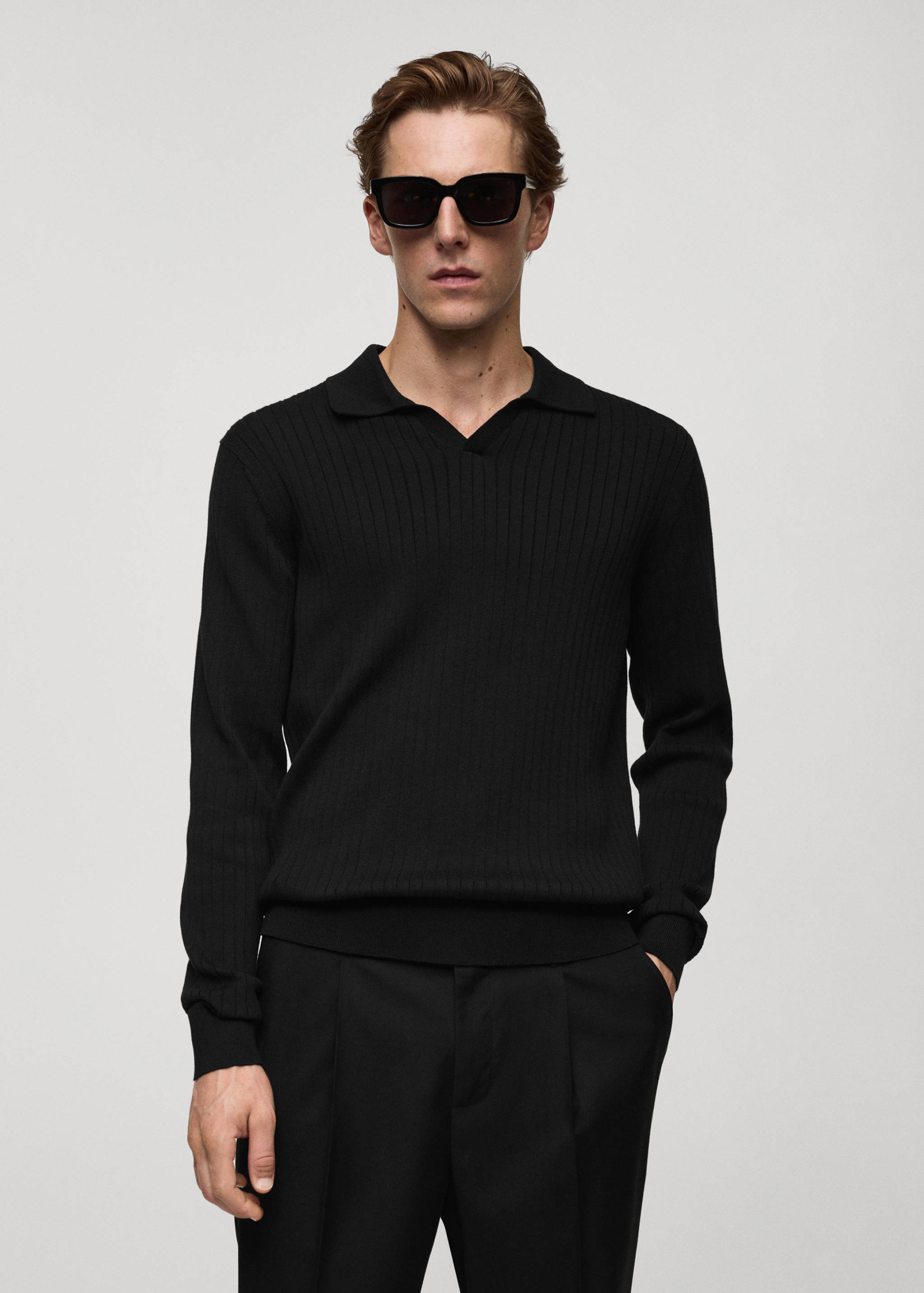 Fine rib-knit polo sweater - Medium plane