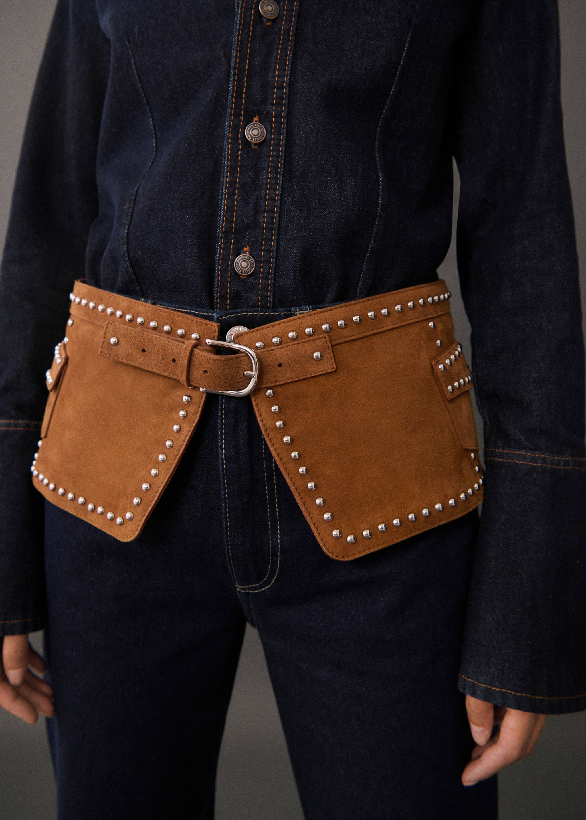 皮革宽腰带 - null